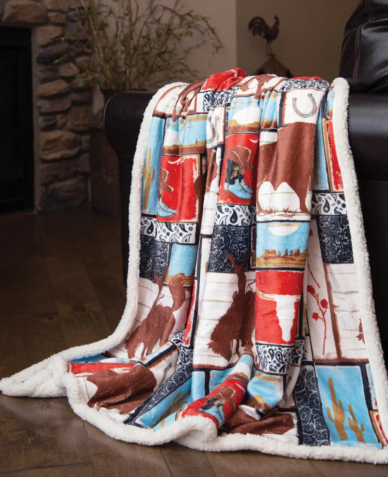 Vintage Western Plush Sherpa Throw