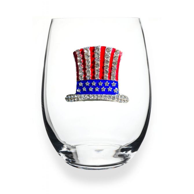 Queens Jewels Patriotic Hat Stemless Wine Glass