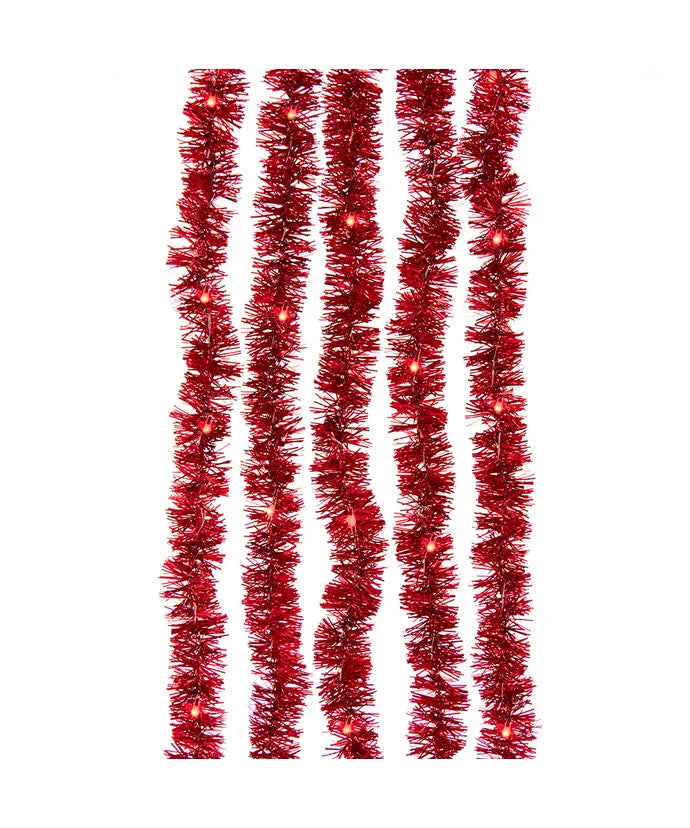 6.5' 100-Light Red Iridescent Tinsel With Red Superbright LED Cascade Light