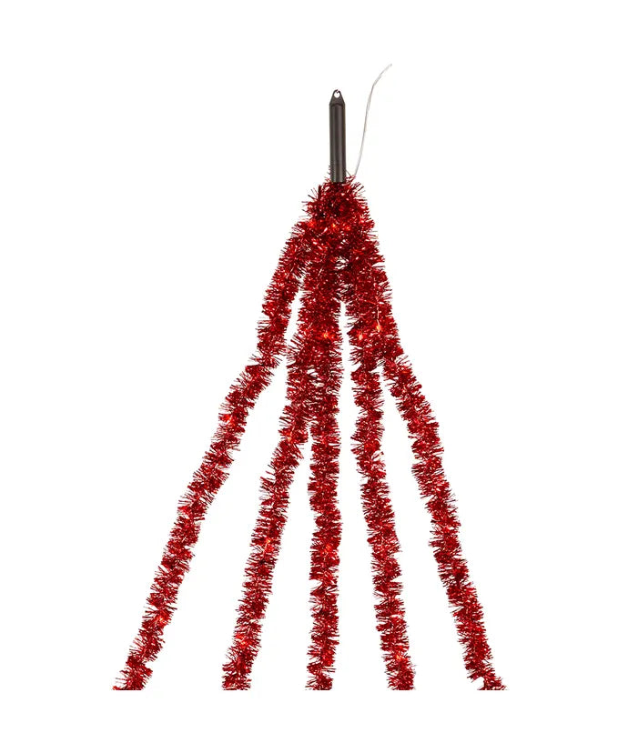 6.5' 100-Light Red Iridescent Tinsel With Red Superbright LED Cascade Light