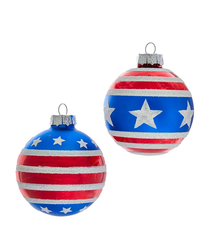 Red,White,Blue Stars & Stripes Glass Ball Ornament 6PC Set