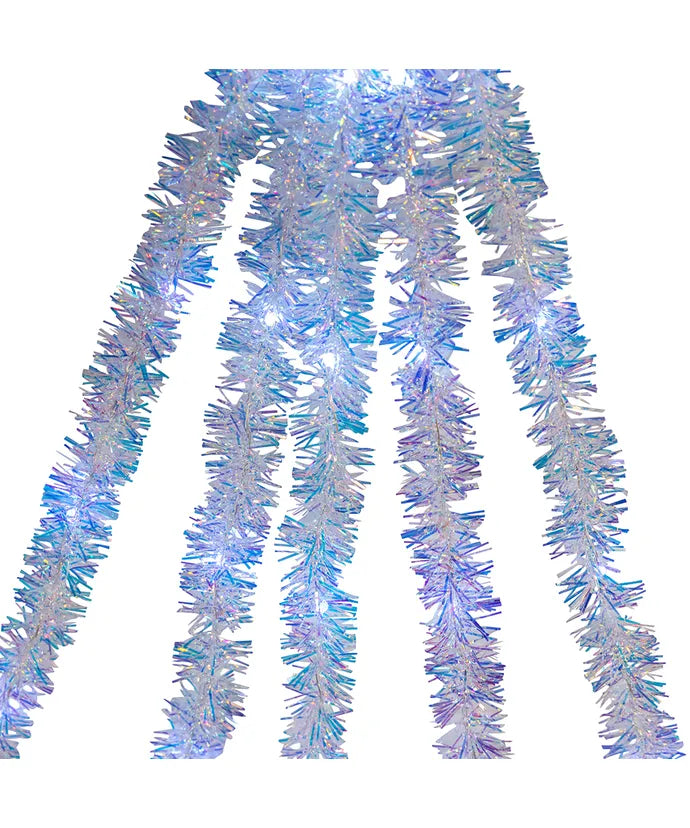 6.5' 100-Light Silver Iridescent Tinsel With Cool White Superbright LED Cascade Light