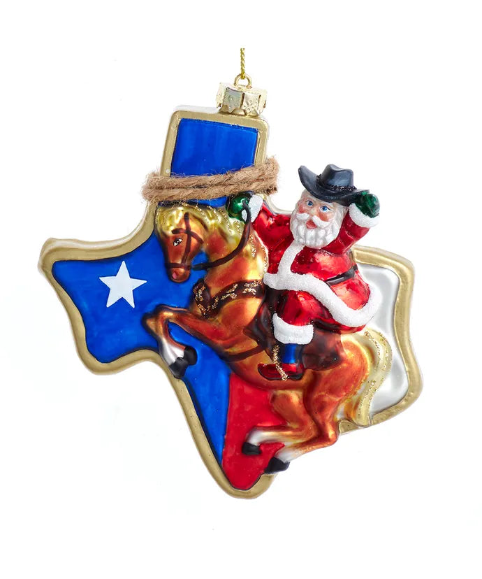 4.5" Glass Texas Santa Ornament
