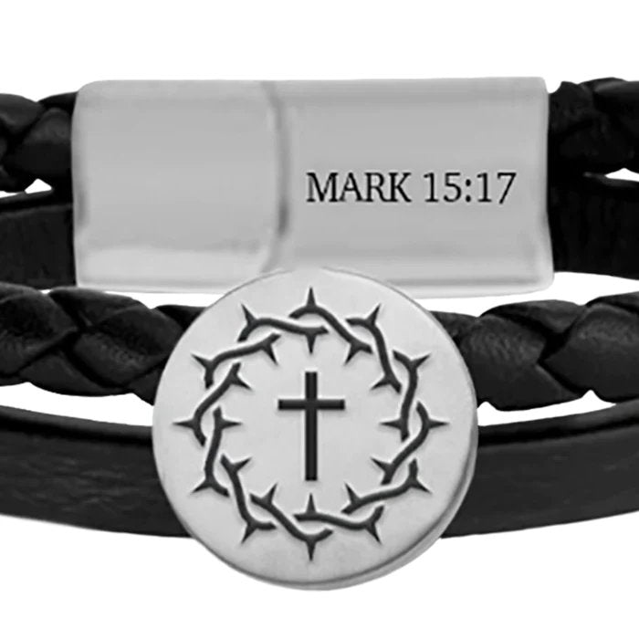 Kerusso Mens Bracelet : Crown Cross Braided Metal - Symonds Flags