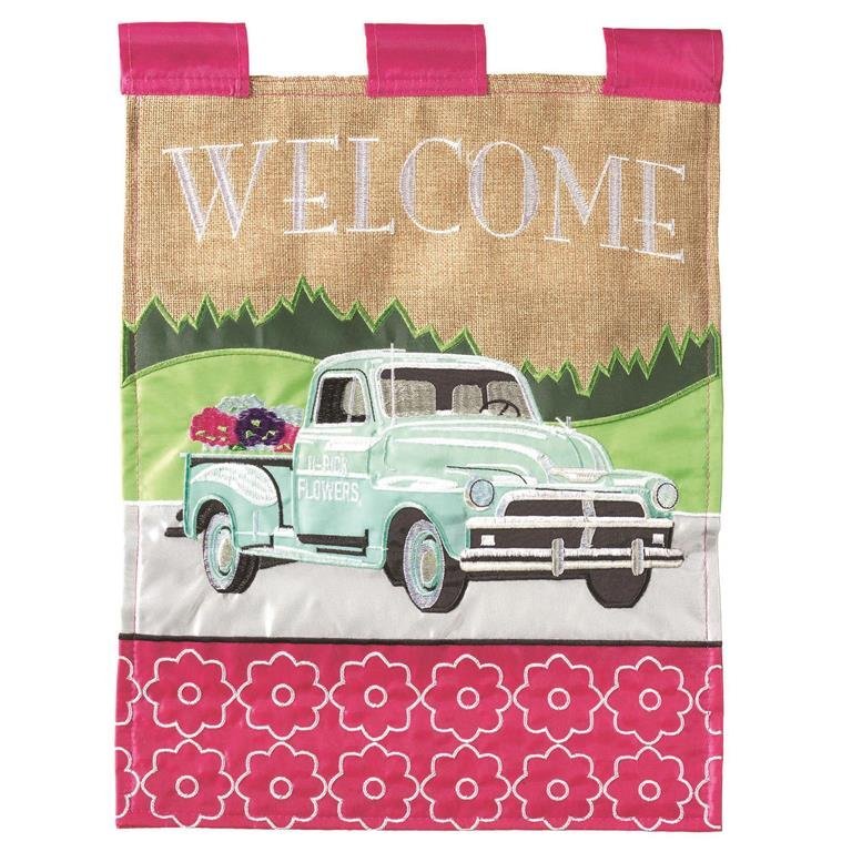 VINTAGE FLOWER TRUCK 13x18 GF (FLAG VINTAGE FLOWER TRUCK BURLAP 13x18) - Symonds Flags