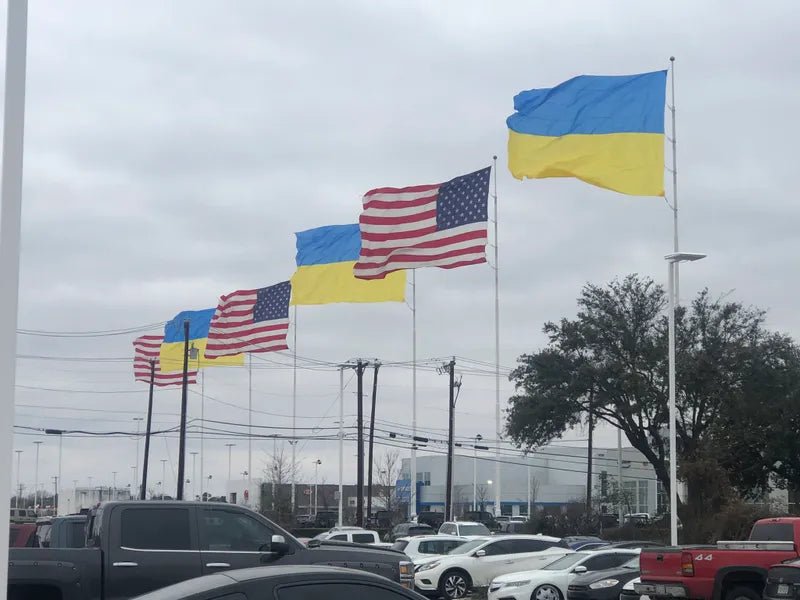 North Texas auto dealerships now flying custom-made Ukrainian flags - Symonds Flags