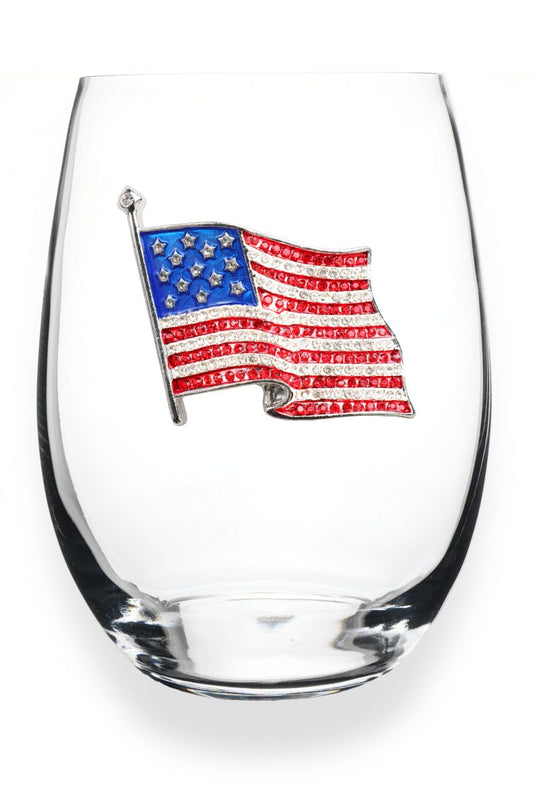 Queens Jewels Stemless American Flag Wine Glass
