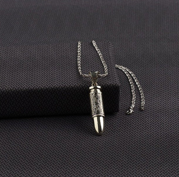 Silver Strike Mens Necklace 24" Bullet