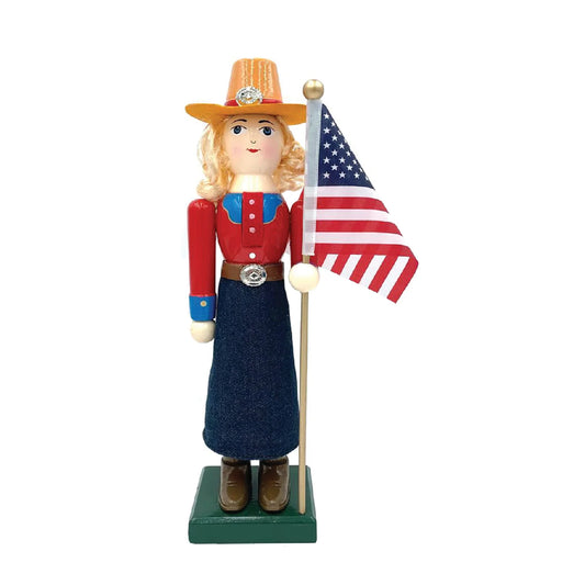 Cowgirl and Flag Nutcracker