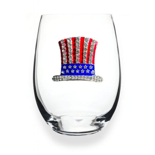 Queens Jewels Patriotic Hat Stemless Wine Glass