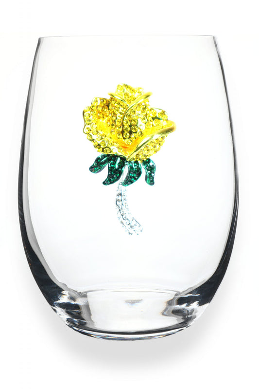 Queens Jewels Stemless Yellow Rose Wine Glass