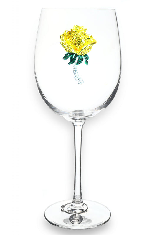 Queens Jewels Stemmed Yellow Rose Wine Glass