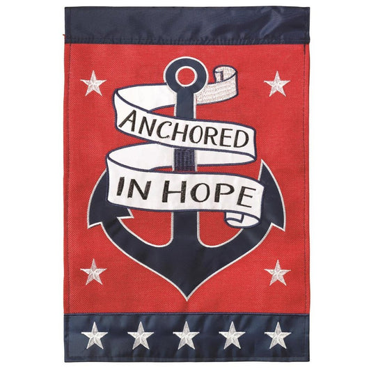 ANCHORED IN HOPE 13x18 GF (FLAG ANCHORED IN HOPE BURLAP 13x18) - Symonds Flags
