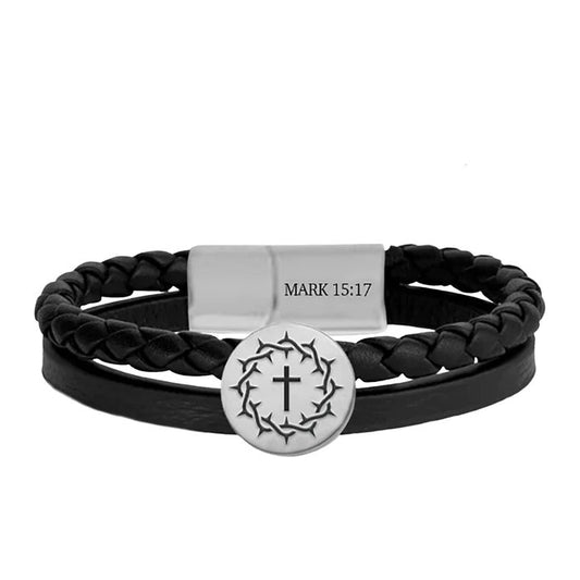 Kerusso Mens Bracelet : Crown Cross Braided Metal - Symonds Flags