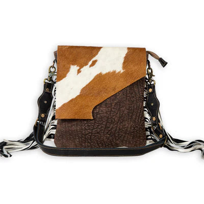 Stratford Trail Fringed Bag In Brown & White